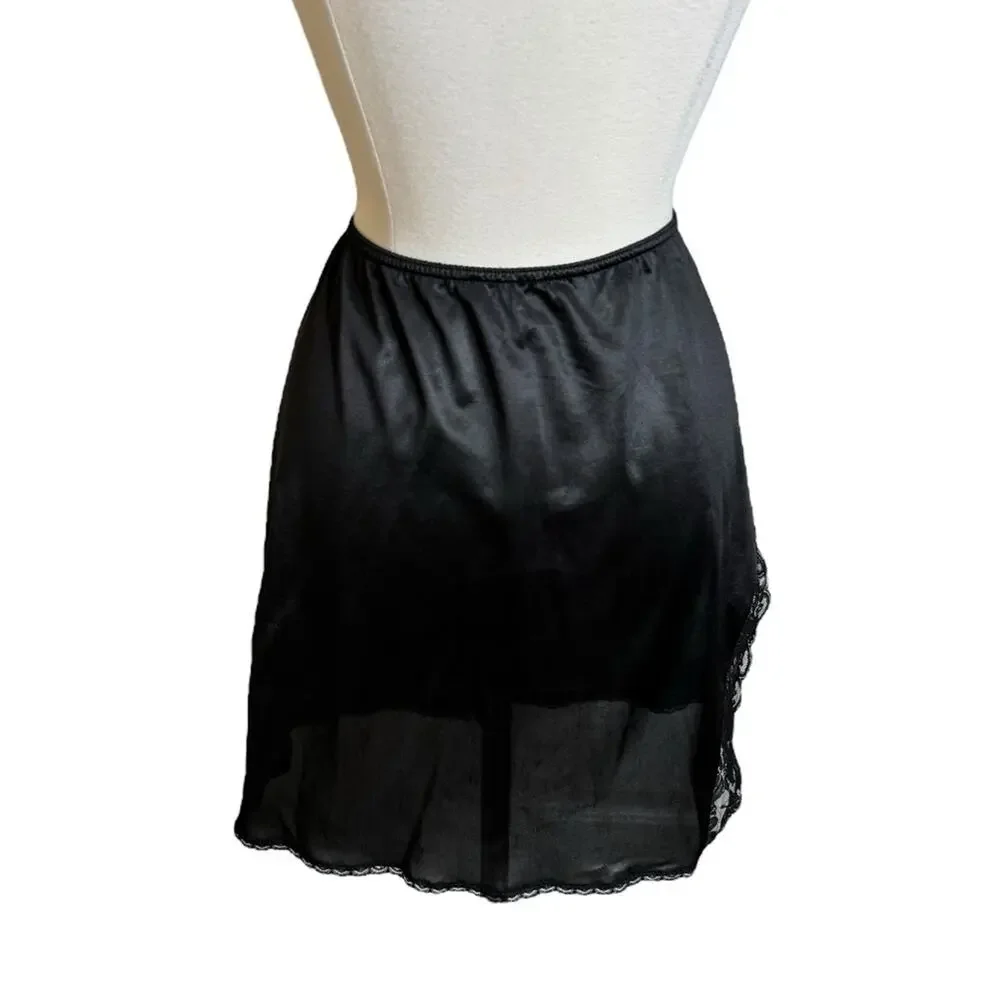 Vintage Something Special Maidenform Satin‎ Slip Skirt Lace Side Slit Women's M